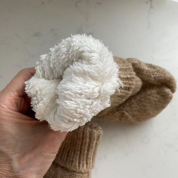 Indigo Love & Lore Outdoor Sherpa Lined Knit Recycled Polyester Mittens Tan OS - Picture 9 of 10